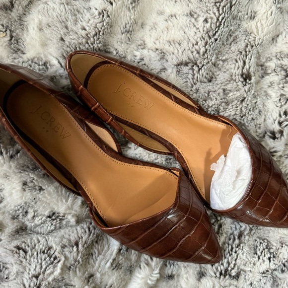J Crew Brown Leather Snake Skin Pointed Flats - Picture 3 of 3